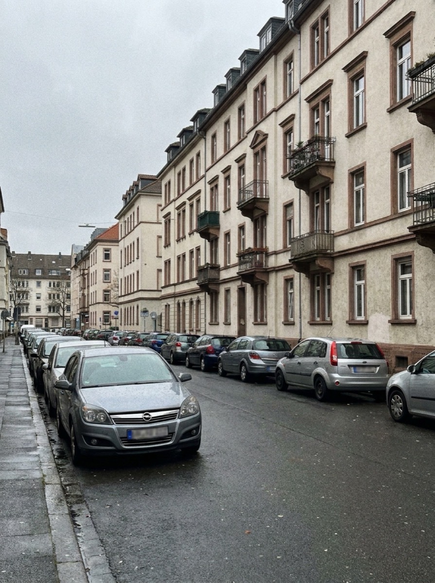 Wohnstraße in Frankfurt mit vielen geparkten Autos